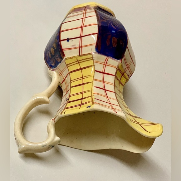 19th Century Gaudy Welsh Unrecorded Plaid Grid Pattern Jug Handled Pitcher - Picture 13 of 16